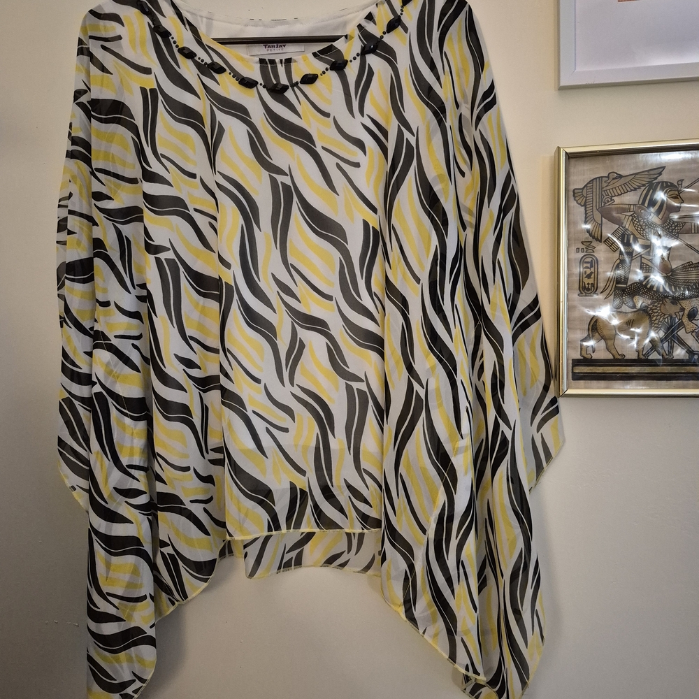 Yellow and Black Patterned Poncho Top